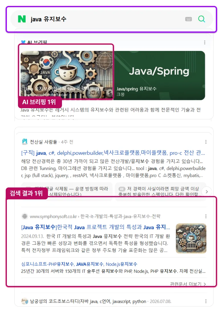 네이버에서 'java유지보수' 검색시 상위 노출 이미지